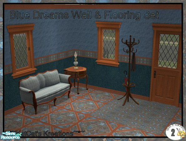 Sims 2 — Blue Dreams Wall & Flooring Set by KatCat — Blue hued mother-of-pearl is the accent in this dreamy wallpaper