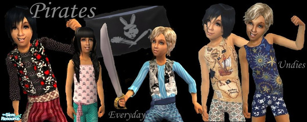 Sims 2 — Pirates by windgirl — Pirate themed set which includes everyday and underwear items.