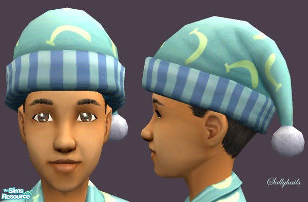Sims 2 — Blue Bananas-Black Hair by sallyhails — Recolour of Maxis Cubbie Paws PJ\'s & matching Hats, this time using