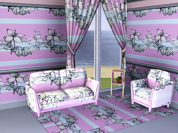 Sims 3 — marcorse_pink bands pattern by marcorse — A soothing little repeat pattern of monochrome flowers on a striped