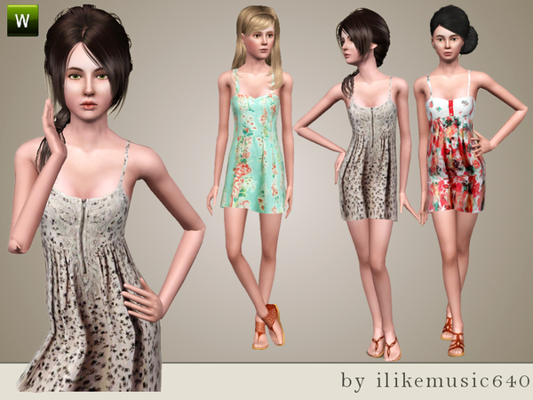 The Sims Resource - TEEN Ditsy Floral Dresses