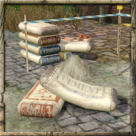 Sims 3 — Sack of Cement (Leaning) by Cyclonesue — A sack of cement labelled in both English and Simlish so everyone will