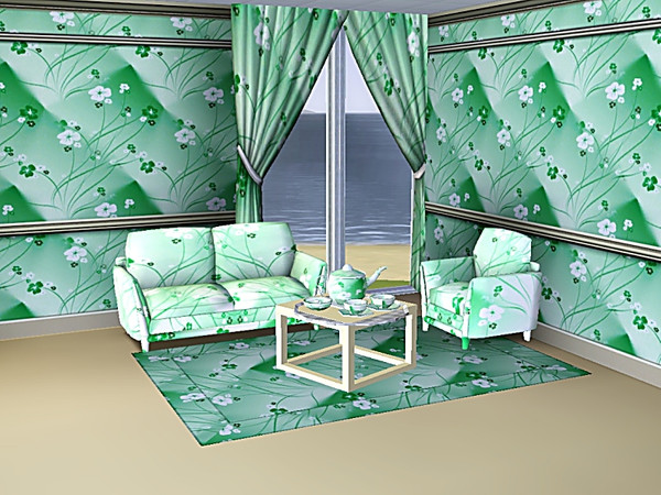 Sims 3 — marcorse_green flowers pattern by marcorse — Stylised green and white poppies on long stems decorate a paler