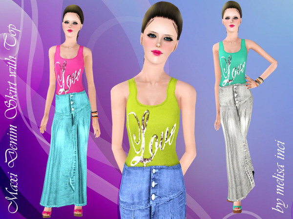 Sims 3 — Maxi Denim Skirt with Top  by melisa_inci — Maxi Denim Skirt with Top by melisa inci Everyday-Formal 2