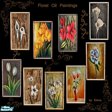 Sims 2 — Floral Oil Paintings by Elena. — A set of 9 floral paintings. Recolors of the Bulletin Board from Uni.
