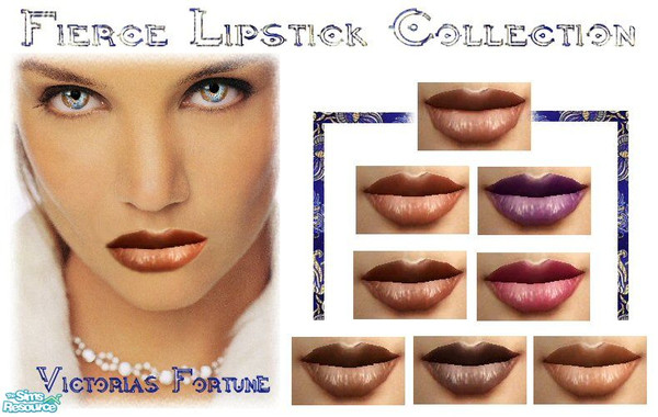 Sims 2 — VF Fierce Lipstick Collection by fortunecookie1 — Here are eight new lipsticks for your beautiful sims. These