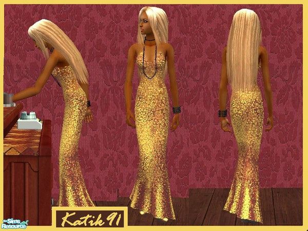 Sims 2 — Glitter Formal Dress - Gold by katik91 — .:This is Dress from my Fourth Collection:. Stylish dress for sparkling