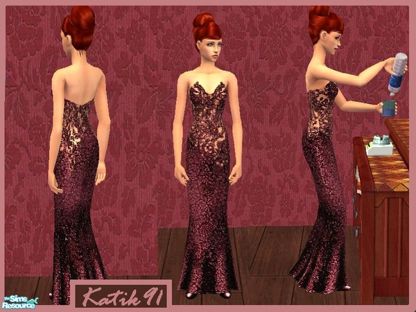 Sims 2 — Glitter Formal Dress - Burgundy by katik91 — .:This is Dress from my Fourth Collection:. Stylish dress for