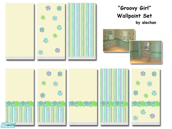 Sims 2 — Groovy Girl Wall Paint Set by alechan — Collection of 8 paints for the wall to mix&match flowers and stripes