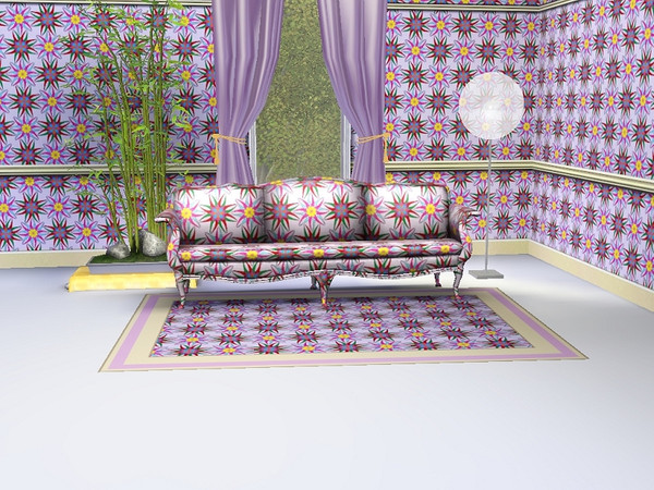 Sims 3 — marcorse_purple bonnets pattern by marcorse — A bright, allover repeat pattern of star shaped flowers on a