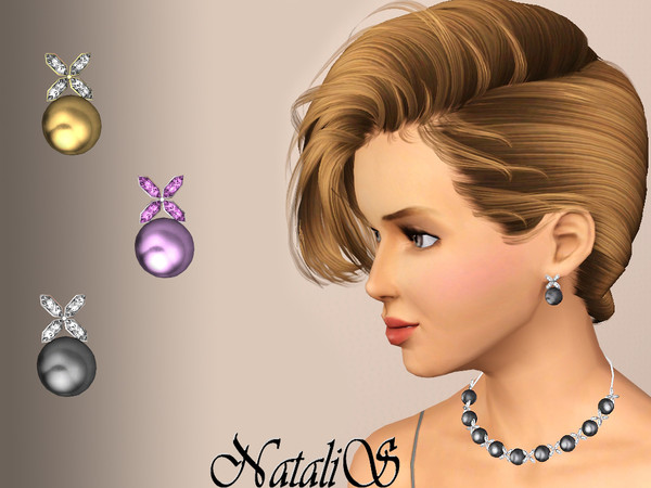 Sims 3 — NataliS pearl earrings 003- var2 FA-FE by Natalis — Pearls fastened with delicate flowers with crystals.New