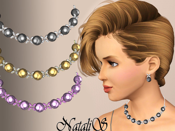 Sims 3 — NataliS pearl necklace 003 FA-FE by Natalis — Pearls fastened with delicate flowers with crystals. Jewelry