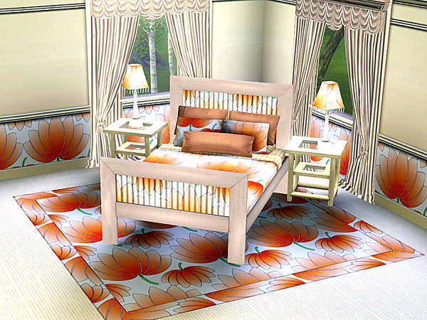 Sims 3 — marcorse_lotus pattern by marcorse — A large, orange lotus blossom with a green stem is the focus of this