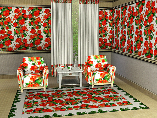 Sims 3 — marcorse_nasturtium pattern by marcorse — Bright red/orange nasturtium flowers and their twining greenery in a