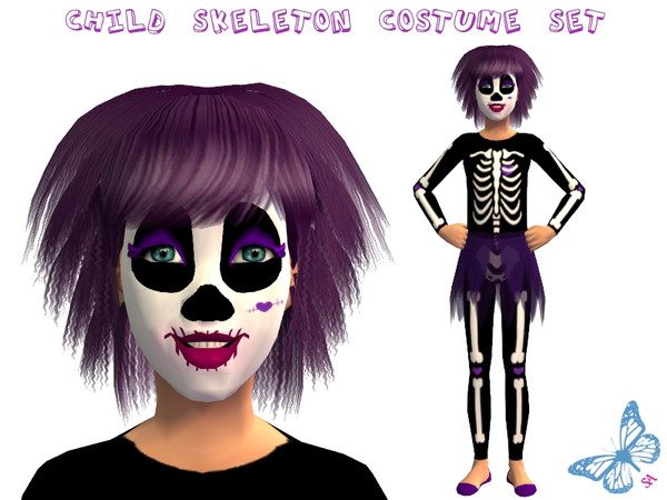 Sims 2 — Child skeleton Costume by sinful_aussie — Girly skeleton costume for little girls. Skeleton make up to match.