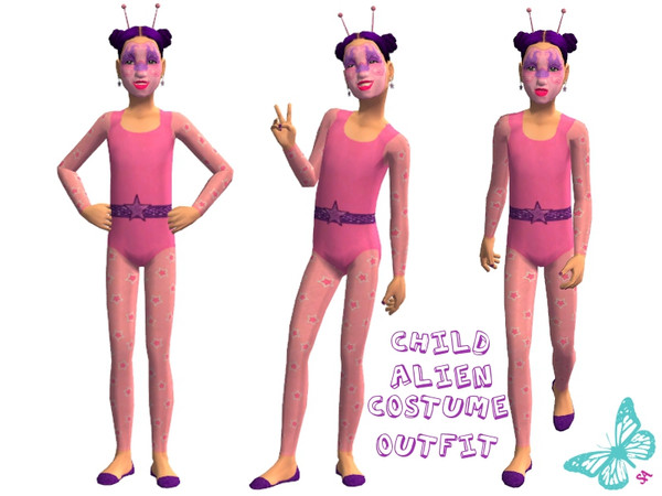 Sims 2 — Child Alien Costume  by sinful_aussie — Girls alien costume! Pretty pink stars and shiny earrings and antenna!