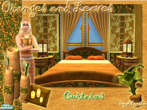 Sims 2 — Orange and Leaves Bedroom Superset! - Curtains by Alyosha — Part of the Orange and Leaves Bedroom Superset!