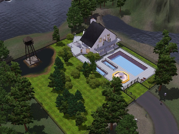 Sims 3 — Mountain Villa by shaun-oxo — Modern home with pond, swimming pool and beautiful scenery. 
