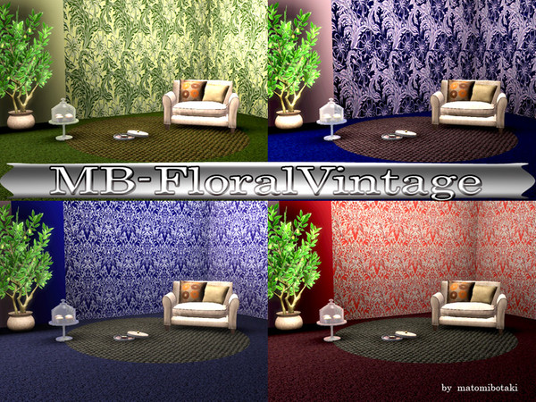 Sims 3 — MB-FloralVintage by matomibotaki — MB-FloralVintage, 2 different recolorable wall in a set, by matomibotaki.