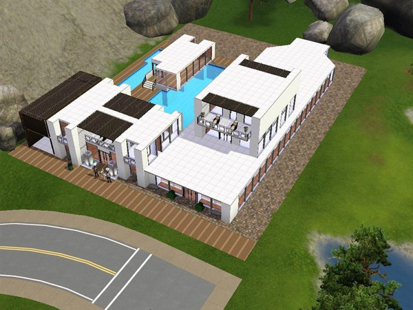 Sims 3 — White Modern Home by shaun-oxo — Modern villa with 5 bedrooms, swimming pool, a gym built over the pool, study,