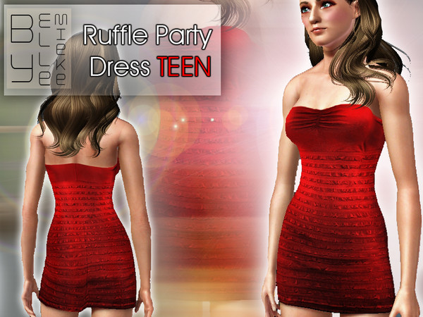 Sims 3 — Ruffle Party Dress for Teens by Ellemieke — A sexy, yet simple party dress for teens! It has three recolorable