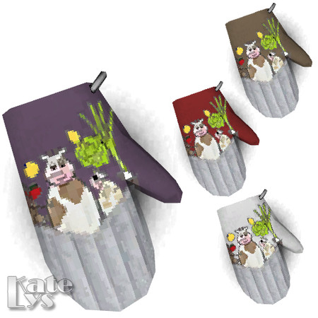 Sims 3 — Rustic Kitchen Glove by katelys — An oven mitt with a picture of a cow :)