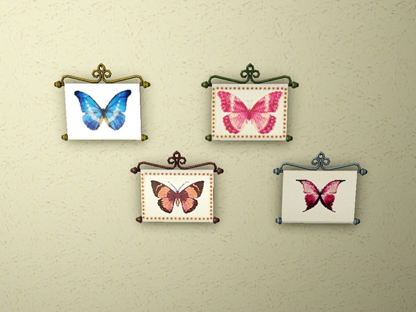 Sims 3 — Cross Stitch Butterflys by weirdling2 — This lovely handcrafted design would warm up the walls of just about any