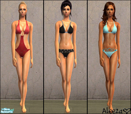 Sims 2 — Too Hot To Handle by Aleeza — A set of three bikinis for your female adult sims. No mesh or EP required. Enjoy!