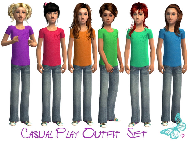 Sims 2 — Casual Play Outfit - Set by sinful_aussie — Casual t-shirt and jeans for girls.