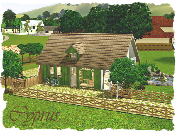Sims 3 — Cyprus by elena99e2 — A small home for the environmentally responsible. Features: Kitchen, dining area, living