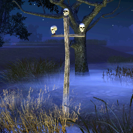 Sims 3 — The Rascal Post by Cyclonesue — O, be you a fool and take not what is yours! Three skewered heads of thieves of