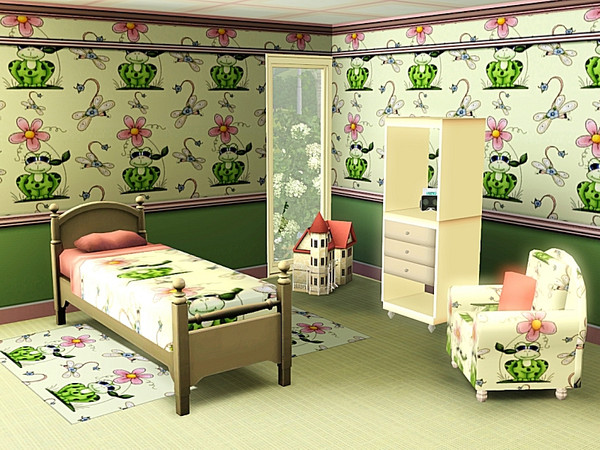 Sims 3 — marcorse_pretty froggy pattern by marcorse — A cool, green spotted frog sits under a pretty pink daisy - with