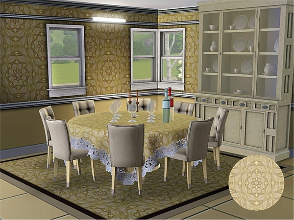 Sims 3 — marcorse_gold kal pattern by marcorse — A design of interlocking circles with a floral centre, in gold tonings.