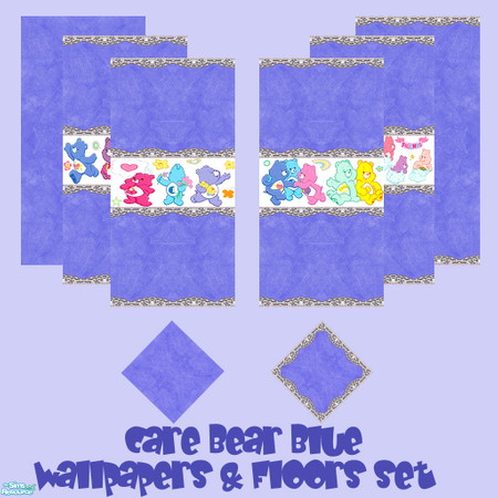 Sims 2 — Care Bear Blue Wallpapers & Floors Set by Sheera — This set includes 8 items : 6 walls and their 2 matching