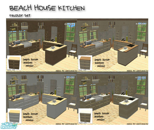 Sims 2 — beach house kitchen - complete recolor SET by linasometimes — 4 different wood recolors of simtomatic\'s