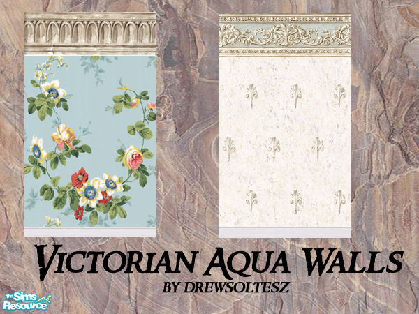 Sims 2 — Victorian Aqua Wallpaper by drewsoltesz — A choice of two different Victorian era wallpapers, with Aqua as the