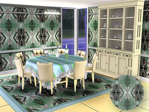 Sims 3 — marcorse_leafy kal pattern by marcorse — A kaleidoscope-type design in green and grey, featuring leaves and
