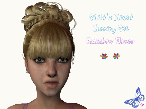 Sims 2 — Child\'s Mixed Earring Set - Rainbow Flower by sinful_aussie — Rainbow flower stud earrings for female children.