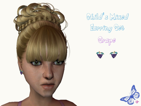 Sims 2 — Child\'s Mixed Earring Set - Grape by sinful_aussie — A bunch of grapes stud earrings for girls. 