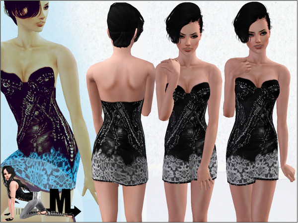 Sims 3 — Found by miraminkova — Get a strong look with this black leather dress with lace bottom.