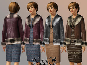 Sims 3 — NataliS fur jacket with a dress YA -FA by Natalis — Leather jacket with fur detail. Dress draped front ... for