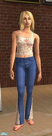 Sims 2 — Matching Jeans and Top Set - Soft Rose by Riverwillows — Cute halter top and flared jeans with matching inserts.