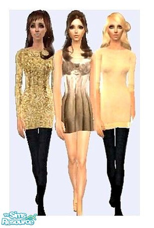 Sims 2 — Gold Collection by bittymittenz — A set of 3 gold dresses for adult females. For the 2 dresses with tights you