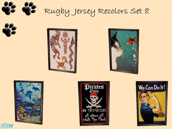 Sims 2 — Rugby Jersey Recolors Set 8 by MinnieMinPin — 5 Prints ~ Found under the Rugby Jersey. 1 Tiled.