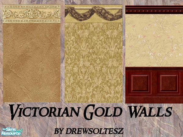 Sims 2 — Victorian Gold Wallpapers by drewsoltesz — Three different Victorian era gold themed wallpapers to decorate your