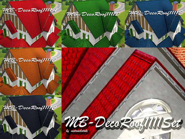 Sims 3 — MB-DecoRoof1111Set by matomibotaki — 5 roofs with different colors and nice white docor-trim in a set, by