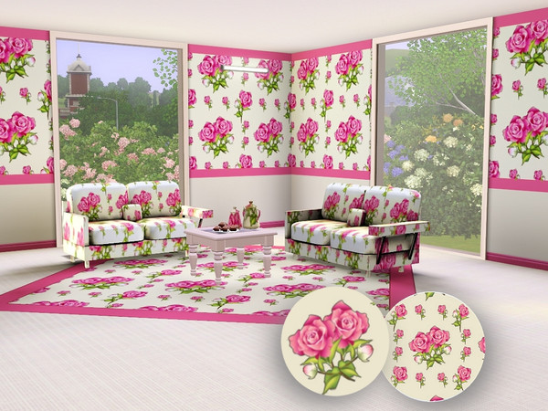 Sims 3 — marcorse_rose tender pattern by marcorse — Sweet and tender, pink roses and buds in various sizes in a square,