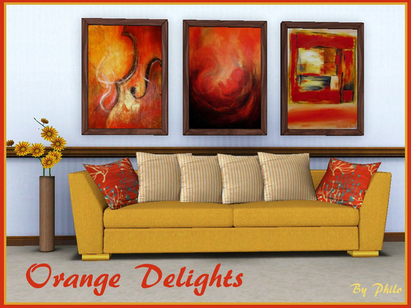 Sims 3 — Orange delights by philo — 3 orange abstract's paintings from Stephanie Laurin in one file. Ideal for your young