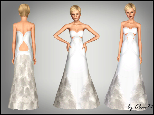 Sims 3 — Stapless Feather Gown by Cbon73 — Female Adult and Young Adult. Everyday and Formal Wear. Mesh by me. Full