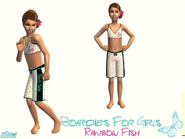 Sims 2 — Boardies For Girls - Rainbow Fish by sinful_aussie — Board shorts and bikini top with rainbow dots and a rainbow